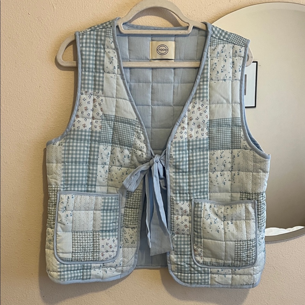 100% Cotton Patchwork Quilted Vest - Blue and White
